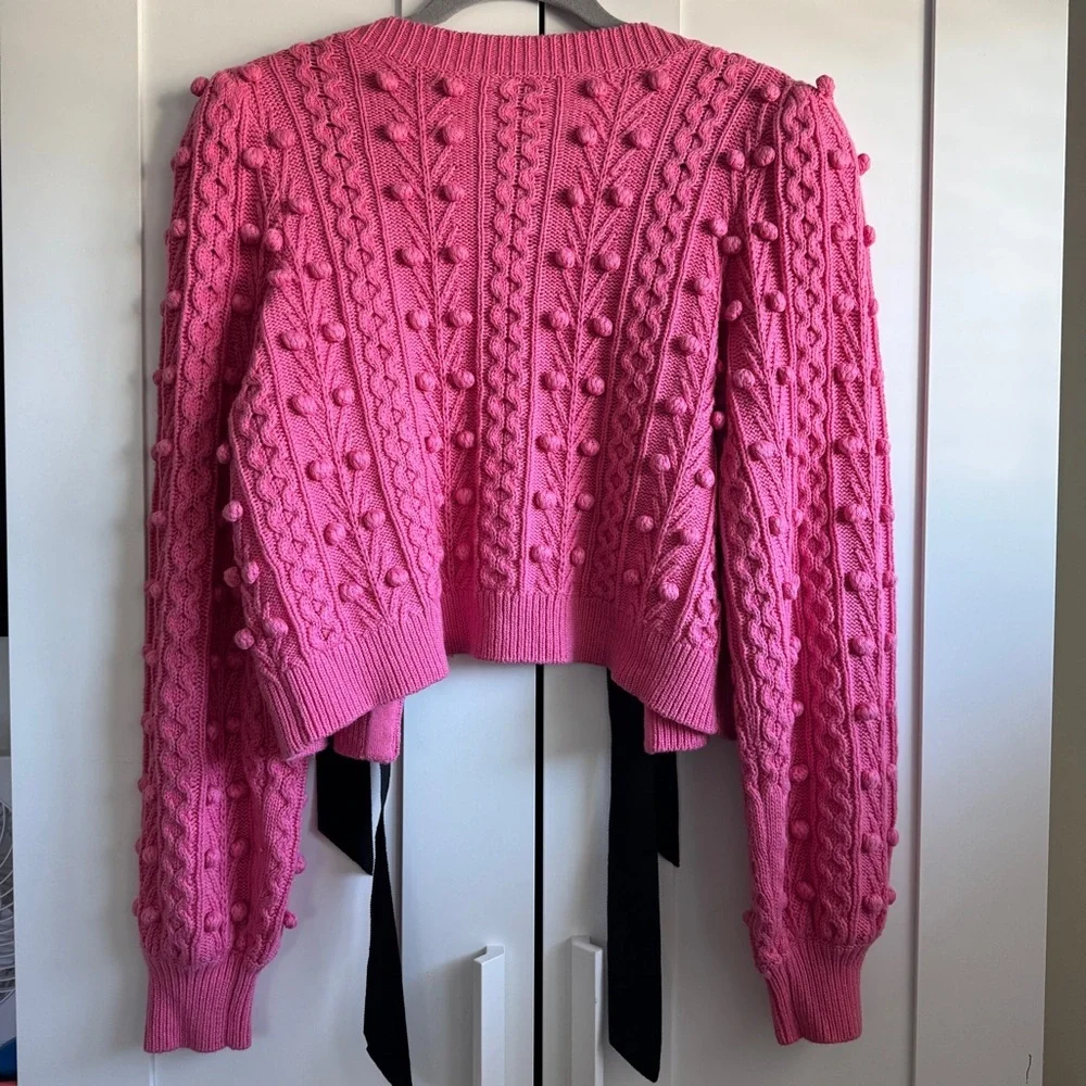 Alice + Olivia Pink Kitty Puff-Sleeve Cardigan Size Large - Picture 4 of 11